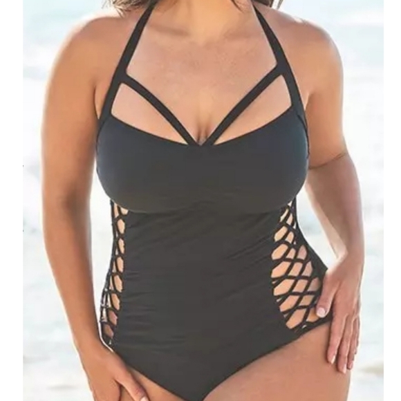 BOSS BLACK CUT-OUT UNDERWIRE ONE PIECE SWIMSUIT 18 - Picture 4 of 5